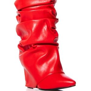 AZALEA WANG ZUMMA RED RUCHED WEDGE BOOT WOMEN SIZE 9